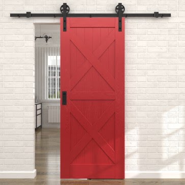 Окрашенная раздвижная амбарная дверь Loft, RL003 (эмаль красная RAL 3001)