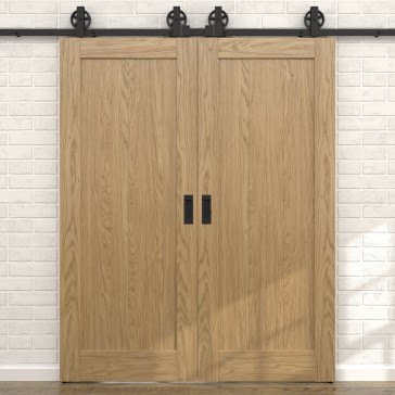 Двустворчатая раздвижная амбарная дверь RL004 (натуральный шпон дуба, глухая) — 15689