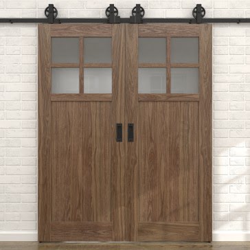 Двустворчатая раздвижная амбарная дверь RL004 (шпон американский орех, сатинат) — 15692