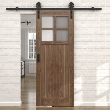 Раздвижная амбарная дверь RL004 (шпон американский орех, сатинат) — 15581