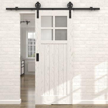 Раздвижная амбарная дверь RL004 (шпон ясень белый с патиной серебро, сатинат) — 15714