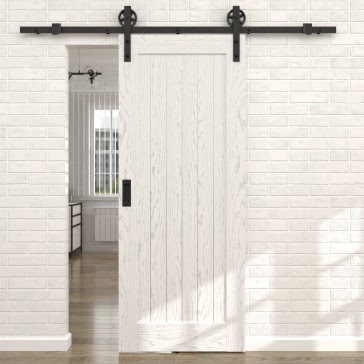 Раздвижная амбарная дверь RL004 (шпон ясень белый с патиной серебро, глухая) — 15713