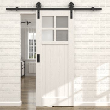 Раздвижная амбарная дверь RL004 (шпон ясень белый, сатинат) — 15594