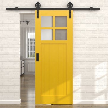 Раздвижная амбарная дверь RL004 (эмаль RAL 1032 по шпону ясеня, сатинат) — 15584