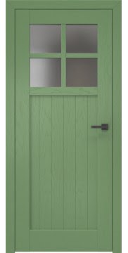 Шпонированная межкомнатная дверь, RL004 (шпон ясень RAL 6011, стекло матовое)