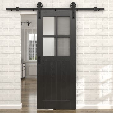 Раздвижная амбарная дверь RL005 (шпон ясень черный, сатинат) — 15618