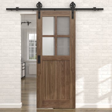 Раздвижная амбарная дверь RL005 (шпон американский орех, сатинат) — 15603