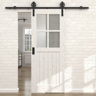 Раздвижная амбарная дверь RL005 (шпон ясень белый с патиной серебро, сатинат) — 15716
