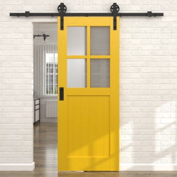 Раздвижная амбарная дверь RL005 (эмаль RAL 1032 по шпону ясеня, сатинат) — 15606