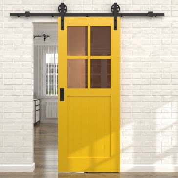 Раздвижная амбарная дверь RL005 (эмаль RAL 1032 по шпону ясеня, сатинат бронзовый) — 15607