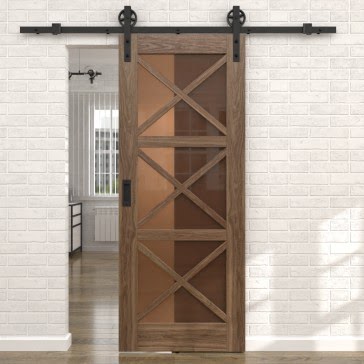 Раздвижная амбарная дверь RL006 (шпон американский орех, сатинат бронзовый) — 15626