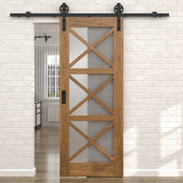 Раздвижная амбарная дверь RL006 (шпон дуб античный с патиной, сатинат) — 15622