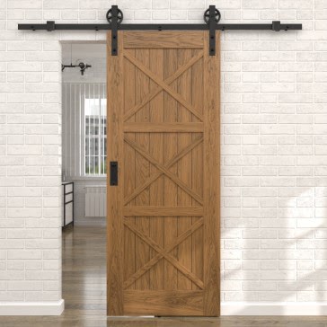 Раздвижная амбарная дверь RL006 (шпон дуб античный с патиной, глухая) — 15621