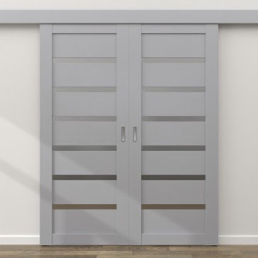 Двустворчатая раздвижная дверь RM002  (экошпон серый, сатинат) — 16067