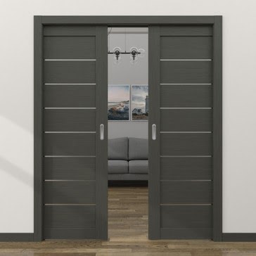 Дверь пенал раздвижная, встроенная RM003 (экошпон грей, матовое стекло)