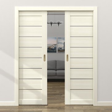 Дверь пенал раздвижная, встроенная RM003 (экошпон сандал, матовое стекло)
