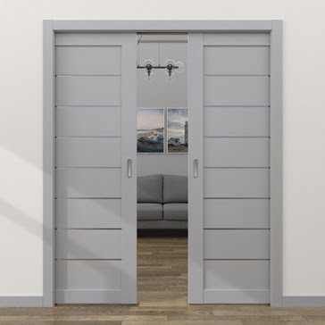 Двустворчатая дверь-пенал RM003 (экошпон серый, матовое стекло) — 18048