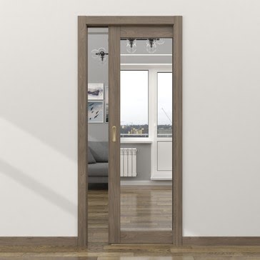Дверь пенал раздвижная, встроенная RM048 (экошпон античный орех, зеркало)