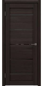 Межкомнатная дверь в сборе, RM050 (экошпон орех темный, с черным стеклом)