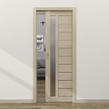 Дверь-пенал межкомнатная RM058 (экошпон дуб дымчатый, матовое стекло)
