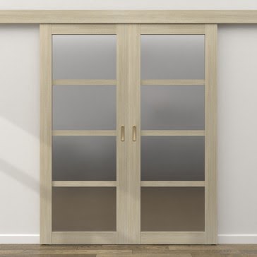 Двустворчатая раздвижная дверь RM059 (экошпон «дуб дымчатый», матовое стекло) — 16203
