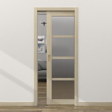 Дверь пенал раздвижная, встроенная RM059 (экошпон дуб дымчатый, матовое стекло)