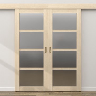 Двустворчатая раздвижная дверь RM059 (экошпон «лиственница кремовая», матовое стекло) — 16205