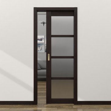Дверь пенал раздвижная, встроенная RM059 (экошпон орех темный рифленый, матовое стекло)