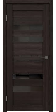 Виниловая дверь, RM061 (экошпон орех темный, с черным стеклом)