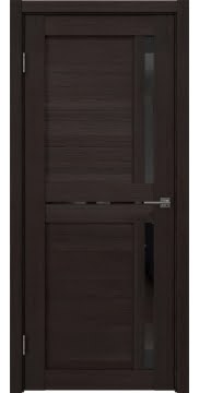 Межкомнатная дверь винил, RM063 (экошпон орех темный, с черным стеклом)