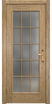 Шпонированная дверь с каркасом из массива сосны и МДФ, SK005 (шпон дуб натуральный, остекленная)