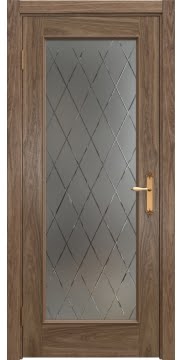 Межкомнатная дверь SK005 (шпон американский орех, матовое стекло с гравировкой) — 6457