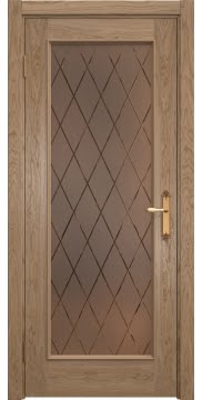 Межкомнатная дверь SK005 (шпон дуб светлый, стекло бронзовое с гравировкой) — 6462
