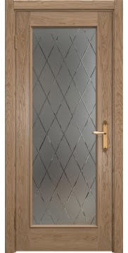 Межкомнатная дверь SK005 (шпон дуб светлый, матовое стекло с гравировкой) — 6463