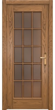 Дверь межкомнатная, SK005 (шпон дуб античный с патиной, стекло бронзовое)