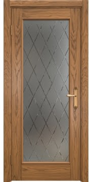Межкомнатная дверь SK005 (шпон дуб античный с патиной, матовое стекло с гравировкой) — 6461