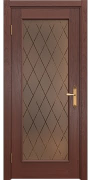 Межкомнатная дверь SK005 (шпон красное дерево, стекло бронзовое с гравировкой) — 6458
