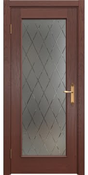 Межкомнатная дверь SK005 (шпон красное дерево, матовое стекло с гравировкой) — 6459