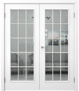 Двустворчатая дверь SK005 (эмаль белая, стекло прозрачное)