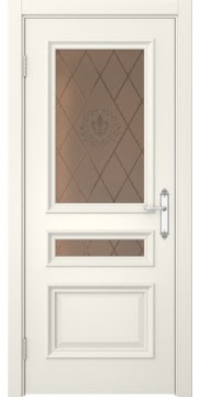 Межкомнатная дверь SK007 (эмаль слоновая кость / стекло бронзовое с гравировкой) — 5083