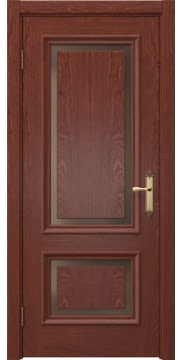 Межкомнатная дверь, SK009 (шпон красное дерево, стекло бронзовое)