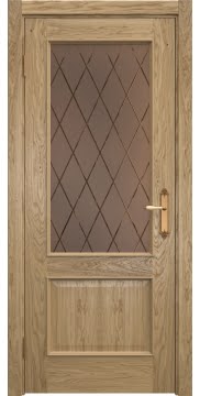 Межкомнатная дверь SK011 (шпон дуб натуральный, стекло бронзовое с гравировкой) — 6450
