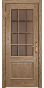 Межкомнатная дверь, SK011 (шпон дуб светлый, стекло бронзовое)