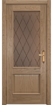Дверь МДФ, SK011 (шпон дуб светлый, со стеклом)