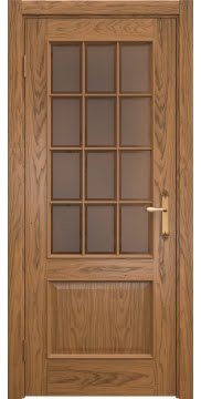 Межкомнатная дверь SK011 (шпон дуб античный с патиной / стекло бронзовое рамка) — 5624