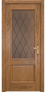 Межкомнатная дверь SK011 (шпон дуб античный с патиной, стекло бронзовое с гравировкой) — 6446