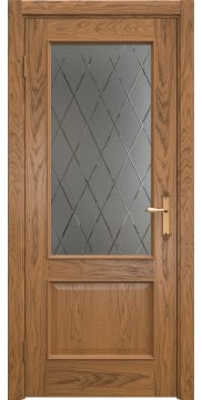Межкомнатная дверь SK011 (шпон дуб античный с патиной, матовое стекло с гравировкой) — 6447