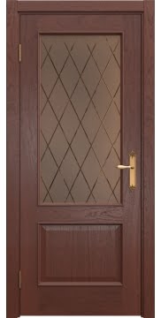 Межкомнатная дверь SK011 (шпон красное дерево, стекло бронзовое с гравировкой) — 6444