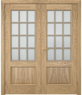 Распашная двустворчатая дверь SK011 (шпон натурального дуба, сатинат рамка) — 15099