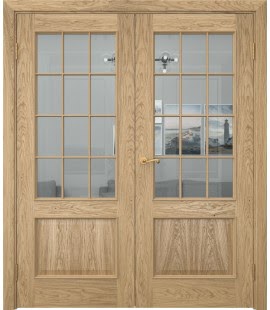 Двустворчатая межкомнатная дверь SK011 (шпон дуб натуральный, стекло прозрачное)